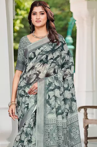 multicolor printed pure cotton multicolor saree with blouse