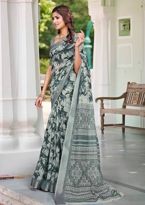 multicolor printed pure cotton multicolor saree with blouse 3