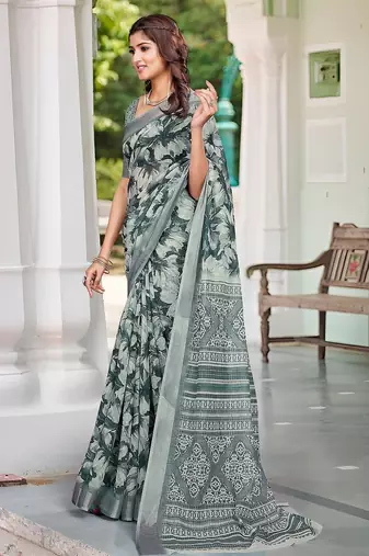 multicolor printed pure cotton multicolor saree with blouse