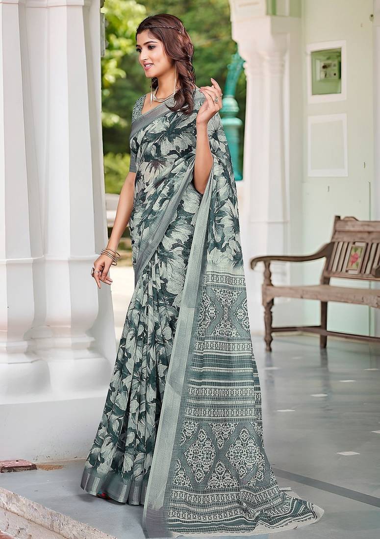 multicolor printed pure cotton multicolor saree with blouse