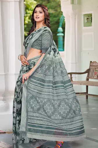 multicolor printed pure cotton multicolor saree with blouse