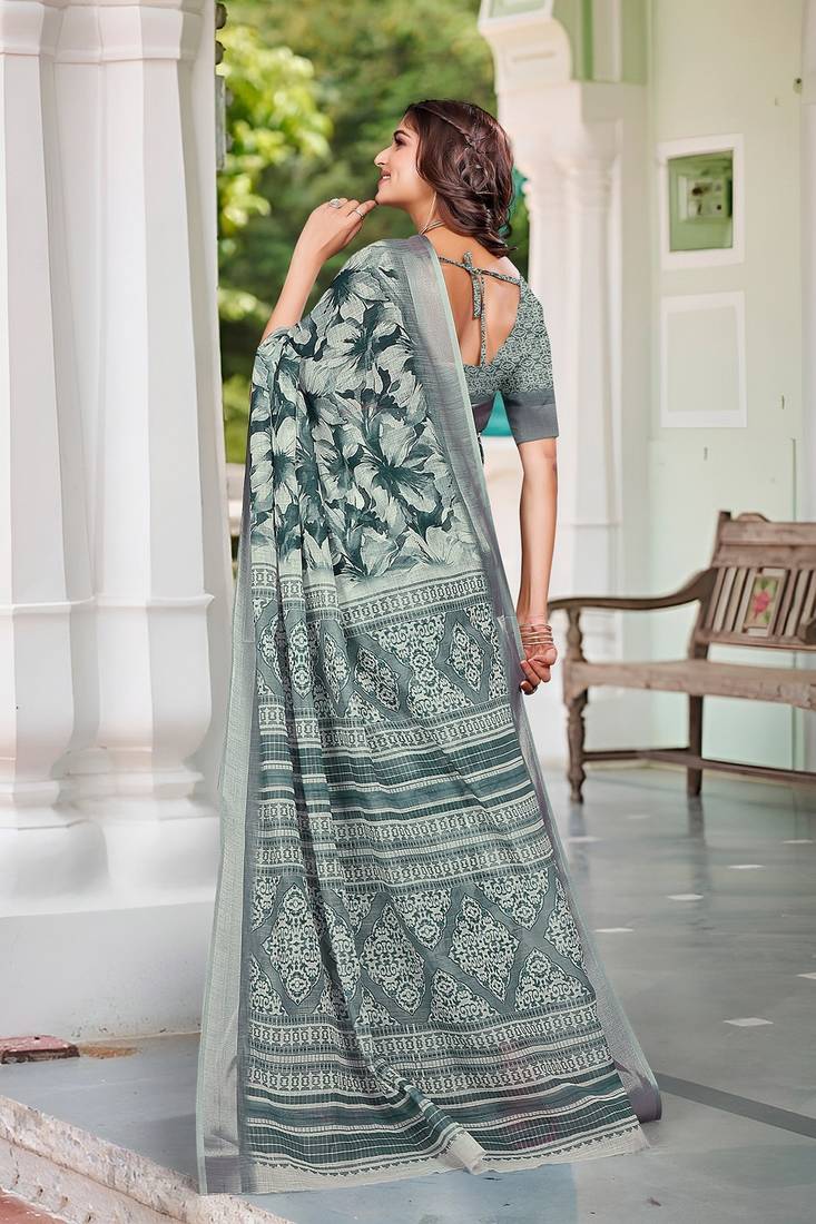 multicolor printed pure cotton multicolor saree with blouse