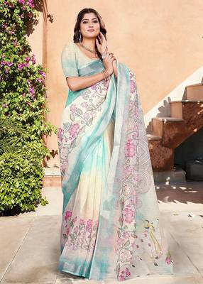 multicolor printed pure cotton multicolor saree with blouse 1