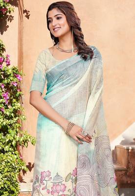 multicolor printed pure cotton multicolor saree with blouse 2