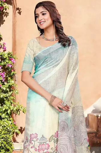 multicolor printed pure cotton multicolor saree with blouse