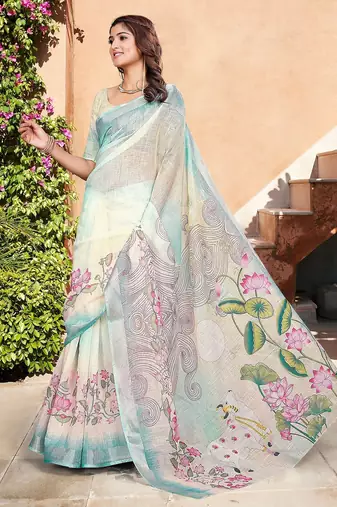 multicolor printed pure cotton multicolor saree with blouse