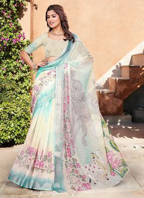 multicolor printed pure cotton multicolor saree with blouse 4