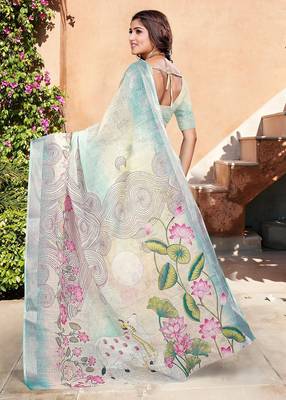 multicolor printed pure cotton multicolor saree with blouse 5