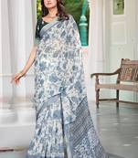 blue printed pure cotton blue saree with blouse