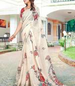 beige printed pure cotton beige saree with blouse