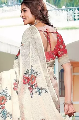 beige printed pure cotton beige saree with blouse