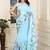 sky_blue printed pure cotton sky blue saree with blouse