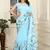 sky_blue printed pure cotton sky blue saree with blouse