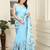 sky_blue printed pure cotton sky blue saree with blouse