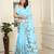 sky_blue printed pure cotton sky blue saree with blouse