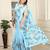 sky_blue printed pure cotton sky blue saree with blouse