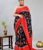 black printed pure cotton black saree with blouse