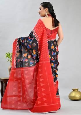 black printed pure cotton black saree with blouse 4