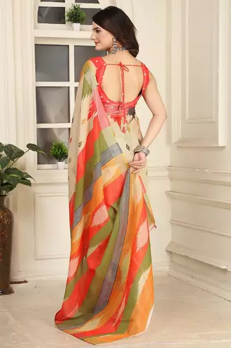 beige printed pure cotton beige saree with blouse