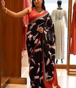 black printed pure cotton black saree with blouse