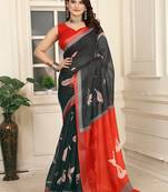 black printed pure cotton black saree with blouse