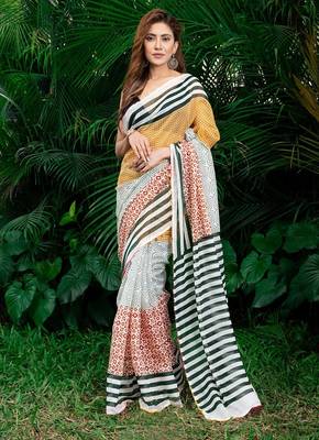 multicolor printed pure cotton multicolor saree with blouse 1
