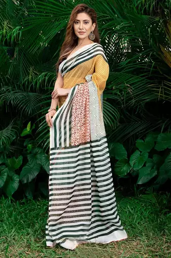 multicolor printed pure cotton multicolor saree with blouse