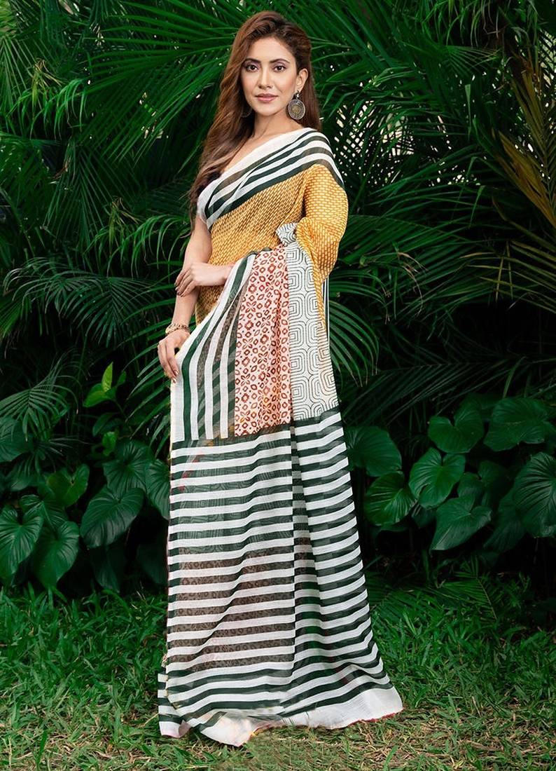 multicolor printed pure cotton multicolor saree with blouse