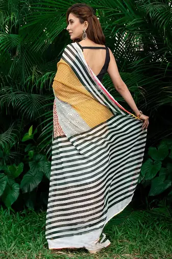multicolor printed pure cotton multicolor saree with blouse