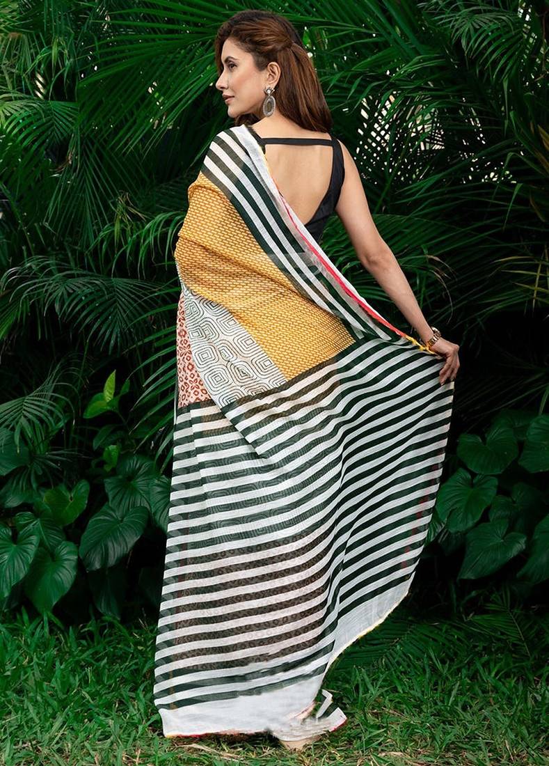 multicolor printed pure cotton multicolor saree with blouse