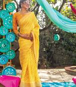 yellow printed pure cotton yellow saree with blouse