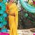 yellow printed pure cotton yellow saree with blouse