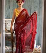 red printed pure cotton red saree with blouse