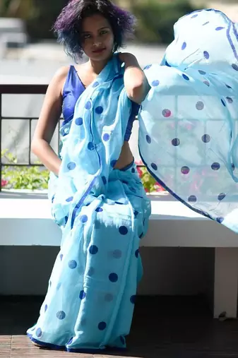 sky_blue printed pure cotton sky blue saree with blouse