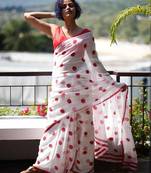 white printed pure cotton white saree with blouse