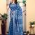 blue printed pure cotton blue saree with blouse