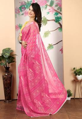 pink printed pure cotton pink saree with blouse 4