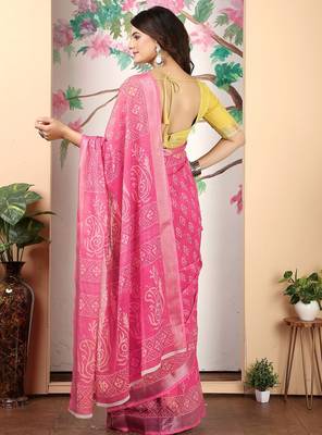 pink printed pure cotton pink saree with blouse 5