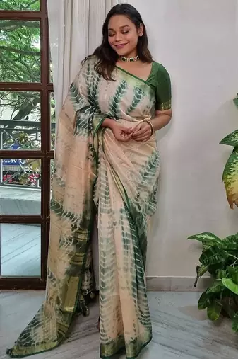 beige printed pure cotton beige saree with blouse