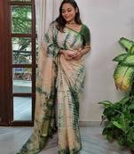 beige printed pure cotton beige saree with blouse