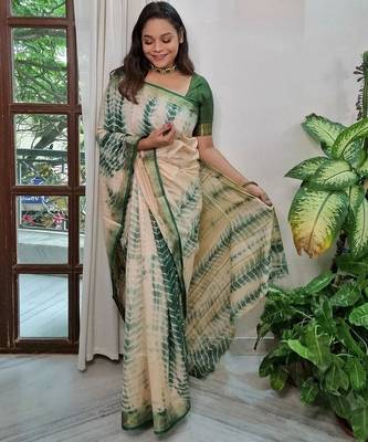 beige printed pure cotton beige saree with blouse 2