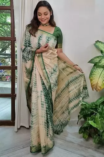 beige printed pure cotton beige saree with blouse