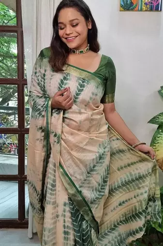 beige printed pure cotton beige saree with blouse
