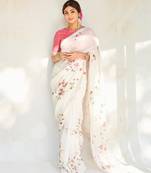 white printed pure cotton white saree with blouse