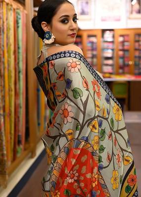 black printed pure cotton black saree with blouse 2