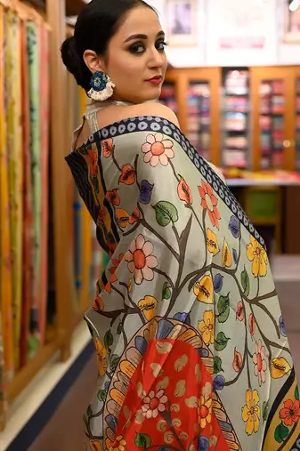 black printed pure cotton black saree with blouse