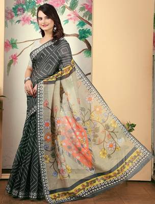 black printed pure cotton black saree with blouse 4