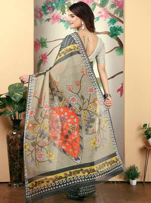 black printed pure cotton black saree with blouse 5