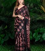 black printed pure cotton black saree with blouse