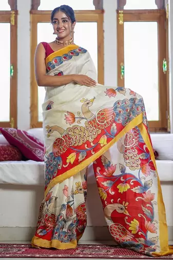 white printed pure cotton white saree with blouse